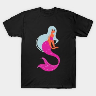 Mermaid pink and blue black T-Shirt